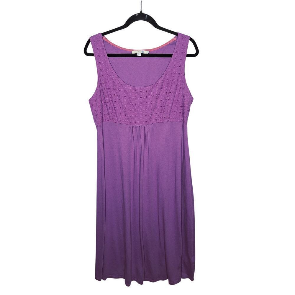 Boden Jersey Dress 12L Long Tall Eyelet Lace Sleeveless Stretch Modal Cotton
